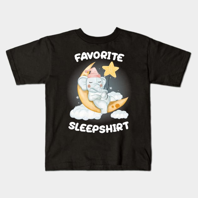 Cute Little Elephant Sleeping on the Moon Nap Favorite Sleep time Pajama Kids T-Shirt by BadDesignCo